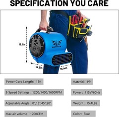 Industrial Air Mover 1200CFM 3 Speed Stackable