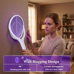 Rotating Head Electric Fly Swatter Racket for Home with a Telescopic Extension，c