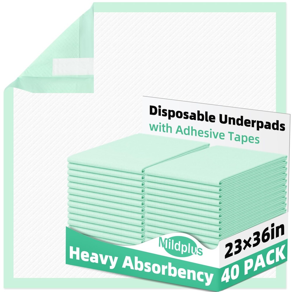 Disposable Underpads with 23×36 (40pcs) Self-adhesive / Power Absorb+, Green