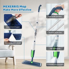 Spray Wet Mops for Hardwood Floor Green Mop with 5 Pads,