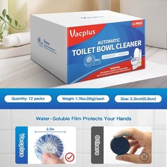 Vacplus Automatic Toilet Bowl Cleaner Tablets, 12 Count (Pack of 1), Blue