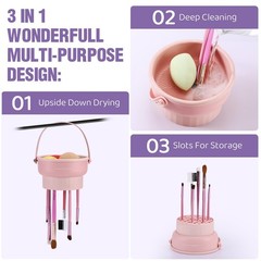 GOLIKEE Makeup Brush Cleaner Mat 3 in 1 Silicone Khaki