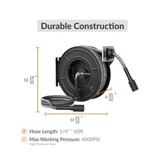Giraffe Tools Pressure Washer Hose Reel with 60ft Replaceable Hose, Power Was…