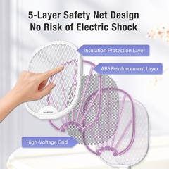 Baldrzap Electric Fly Swatter 3000V Rechargeable Bug Zapper Racket Dual Modes