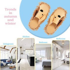 Frjjthchy Cartoon Dog Mop Slippers Microfiber 5.5-9.5 Women/6.5-8 Men, Khaki