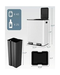 ComfyCorner 16 Gal (2 x 30 L) Dual Trash Can, Stainless Steel Kitchen Garbage…