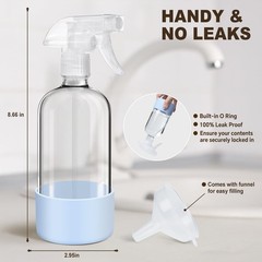 Glass Spray Bottles with Silicone Sleeves (2 Pack, 16 oz), Mist Green & Grey