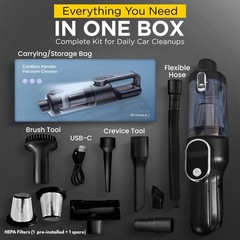 Car Vacuum Portable Cordless, 4-in-1 Mini Car Vacuum with 19500pa Suction & A…