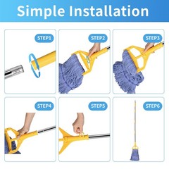 HiBaby Commercial Mop with Extra Yellow Handle + 2 Blue Heads, Head