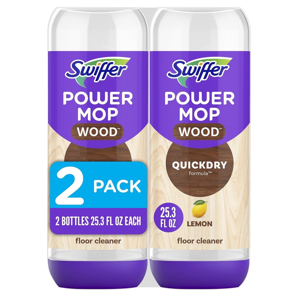 Swiffer Power Mop Wood Refill Solution, QuickDry 25.35 Fl Oz (Pack of 2)