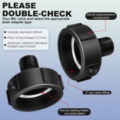 Zonon 2 Pieces 275 330 IBC Tote Tank Adapter Garden Hose Drain 2 Inch, Black