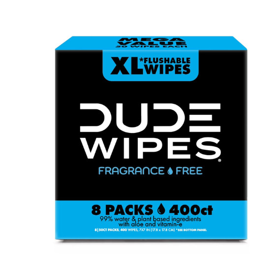 DUDE WIPES XL Flushable Wipes, Fragrance Free, 8 ct., 400 wipes