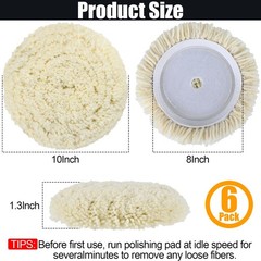 6 PCS Wool Buffing Polishing Pads – 8 Inch Natural Wool Cutting Pads with Hoo…