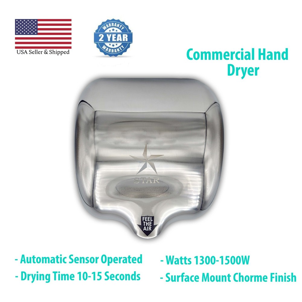 Shine LED Commercial Automatic Hand Dryer Energy Efficient Surface Mount Chrome