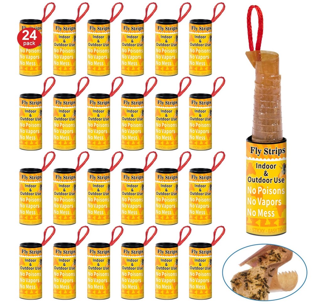 Fly Strips Trap Indoor Sticky Hanging, 24 Pack Paper 24 pack, yellow