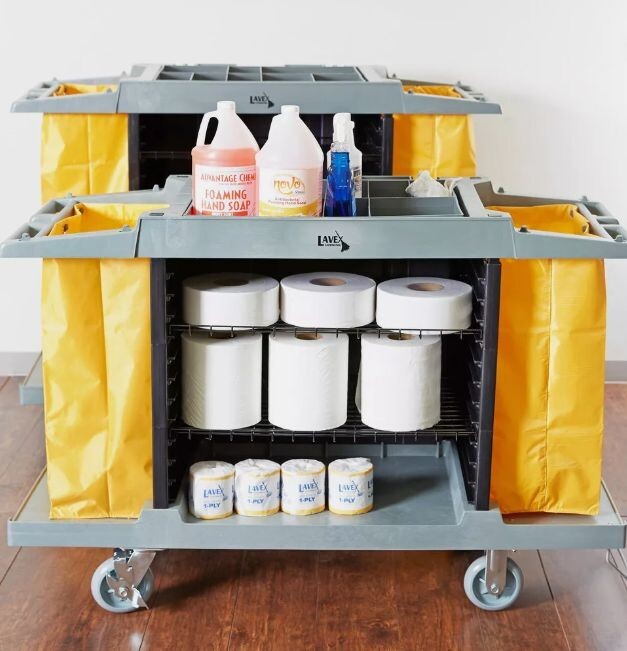 Housekeeping 3 Shelf Cleaning Mop Linen Utilty Cart Hotel Janitor Commercial