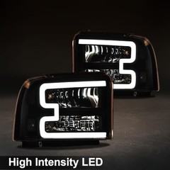 LED DRL Headlamps For Ford F250-F550 Super Duty 05-07 Clear Lens Black Housing