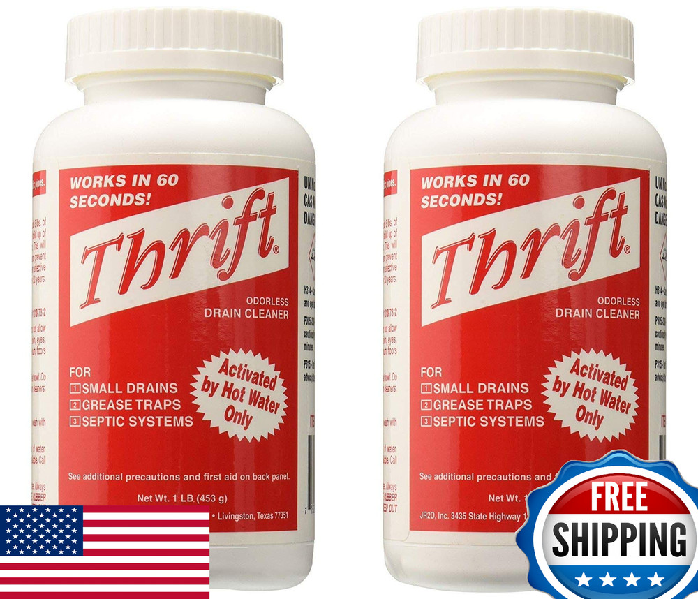 Thrift T-100 1lb Alkaline Drain Cleaner – 2 Pack – Clears Clogs Fast!
