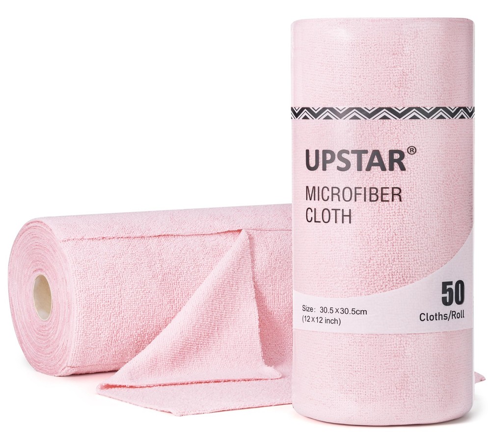 UPSTAR Microfiber Cleaning Cloth, Reusable Paper Towels Rolls, Standard, Pink