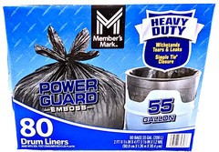 Member’s Mark Heavy Duty 55-Gallon Drum Liner Trash Bags 80 Count