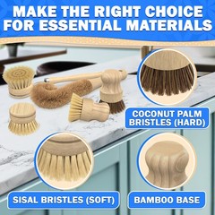 5 Pcs Bamboo Dish Brush Set – 2.6 In Brushes, Brown