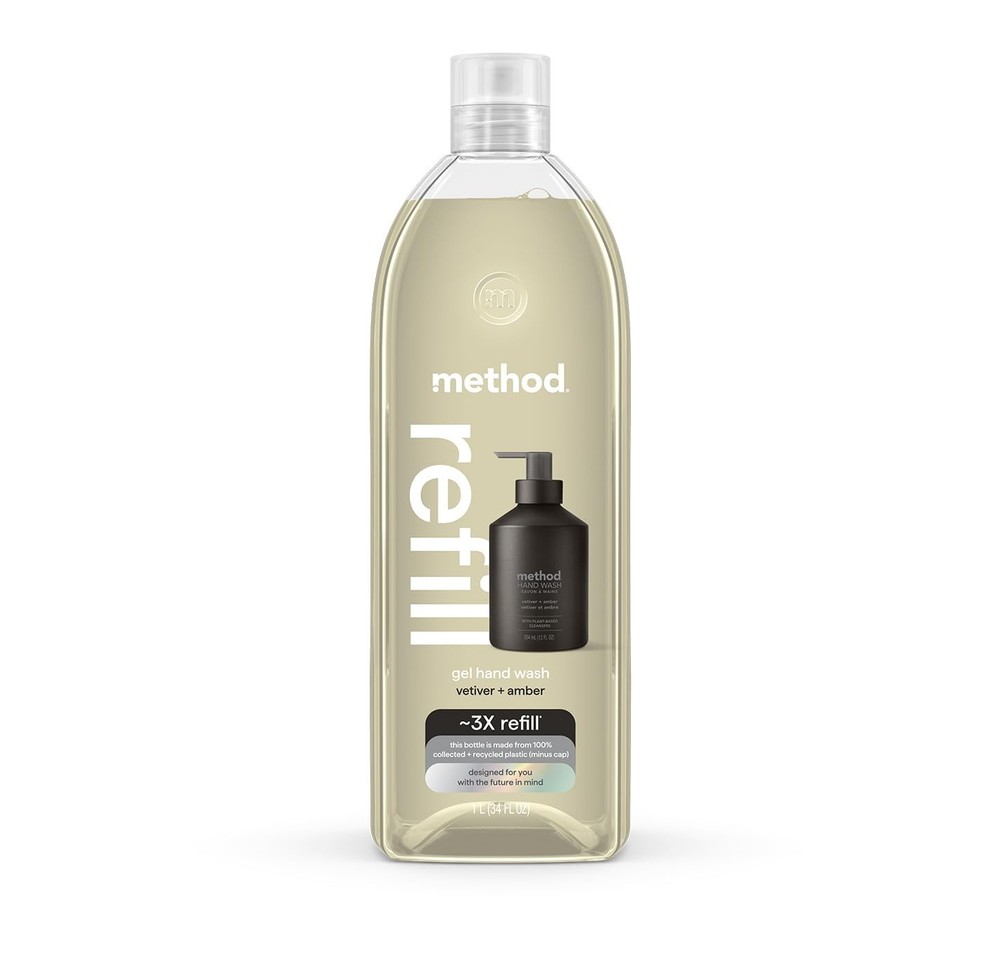 Method Gel Hand Soap Refill, Vetiver + Amber, 34 34 Fl Oz (Pack of 1), Clear