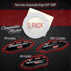METROVAC DVP-26RP Disposable Bags – Convenient 5-Pack – Compatible with black