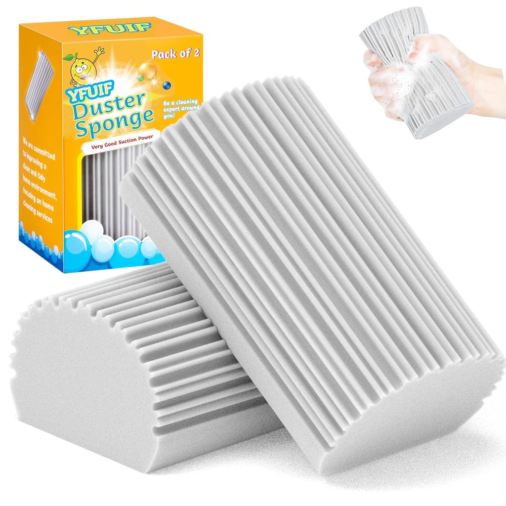 2-Pack Damp Duster Sponge for Clean, Magic Eraser Baseboard 2PC, Gray