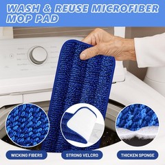 HOMTOYOU Microfiber Flat Mop with Sprayer: Spray Medium, White Blue