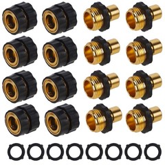 Biswing 3/4 Inch Garden Hose Quick Connector, Aluminum 8 Pack, Black, Golden
