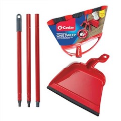 O-Cedar Sweep Broom with Step-On Dustpan | PowerCorner One Broom, Red