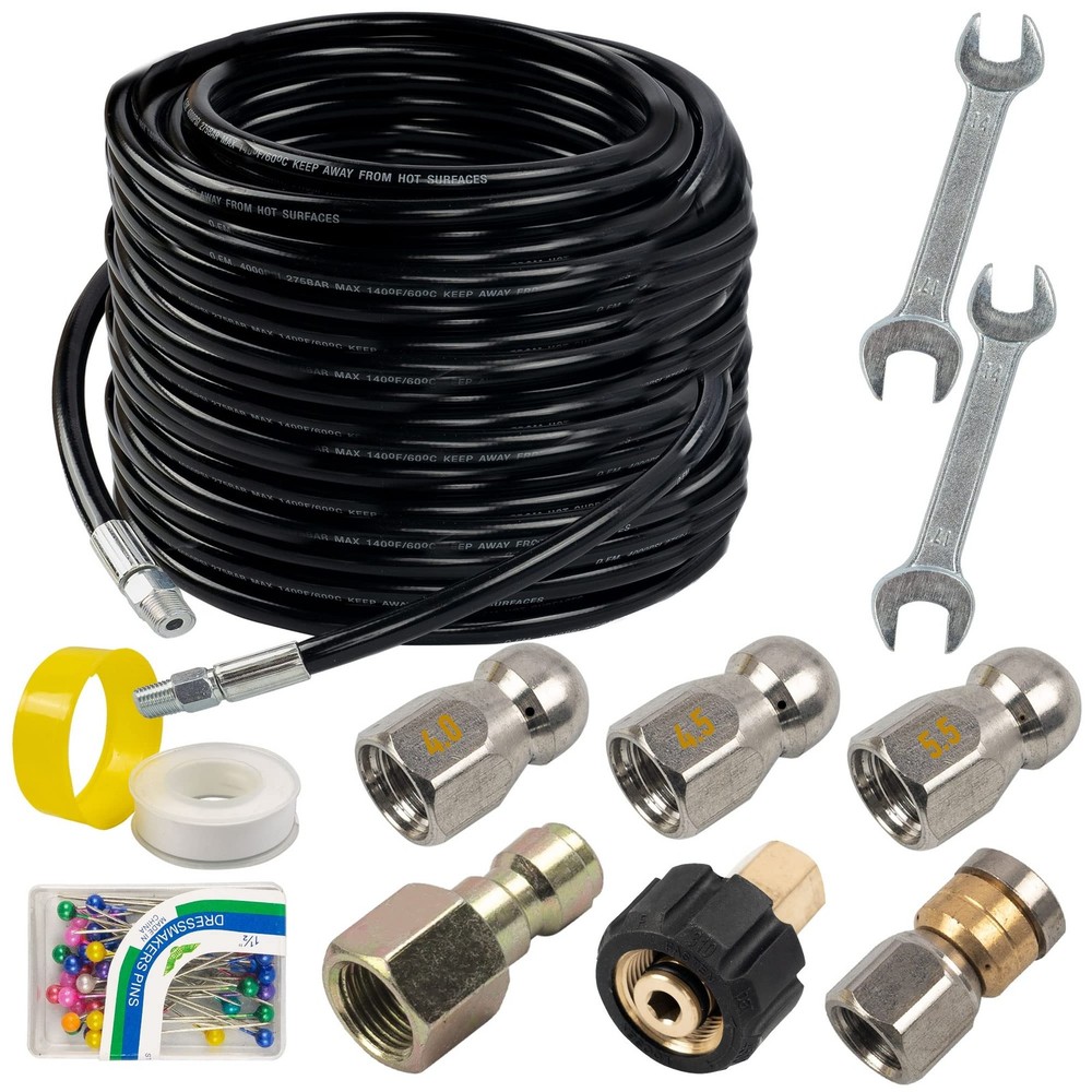 Hourleey Sewer Jetter Kit for Pressure Washer 100FT, Black-100 FT, Black