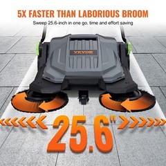 Non-Electric Walk-Behind Sweeper 25.6in Sweep 5gal Container Adjustable Handle