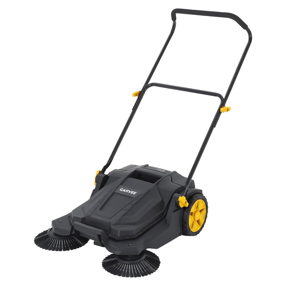 25.6 in Walk-Behind Floor Sweeper, Manual Push Sweeper, Black + Yellow