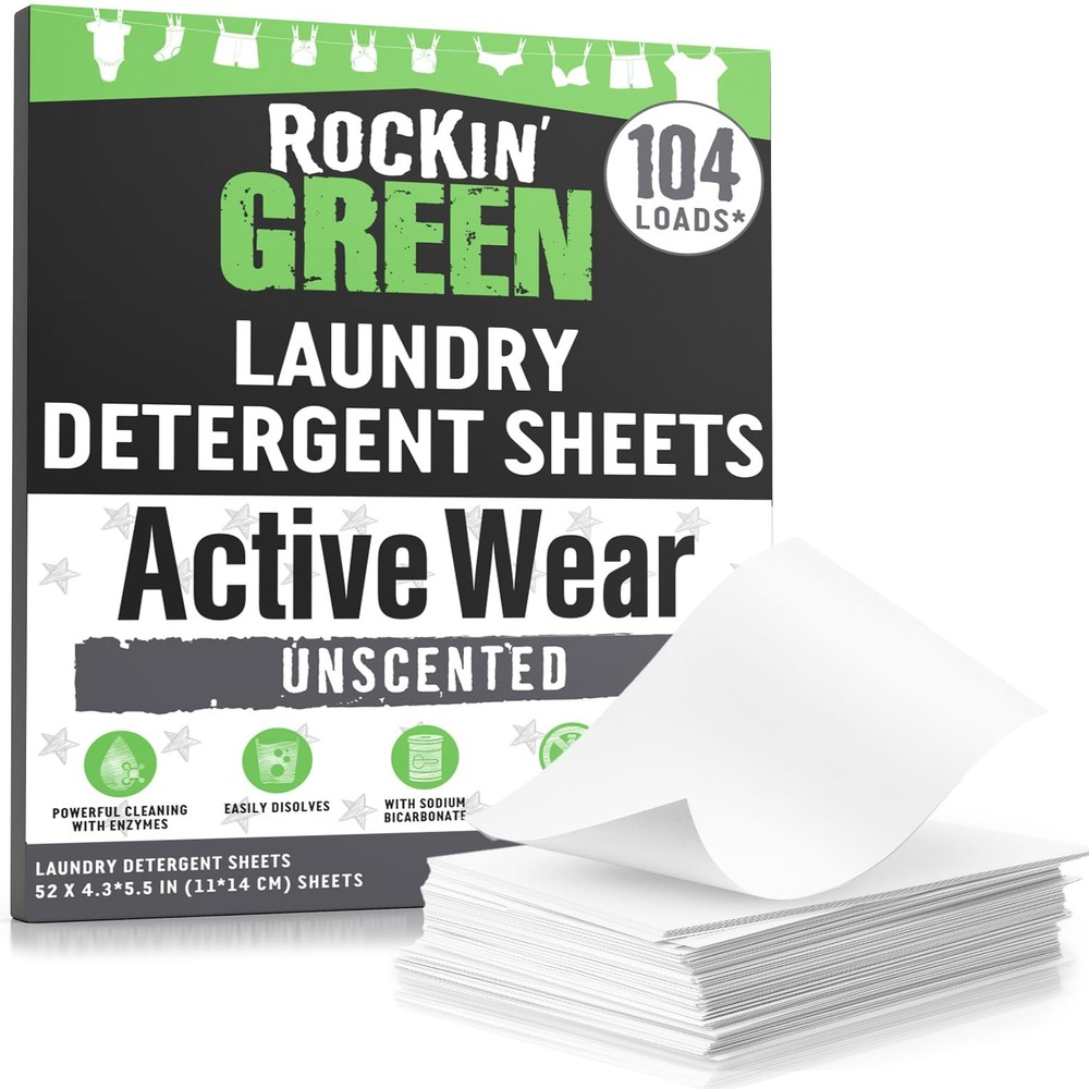 Rockin’ Green Active Wear Travel Laundry Detergent 104 Loads, Unscented