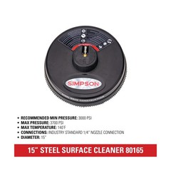 80165 Universal Scrubber 15″ Steel Pressure Washer Surface Cleaner for Cold W…