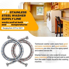 6Ft Stainless Steel Washing Machine Hoses :Length 71.8″, Blue&Red