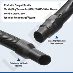 14-37-0105 Vacuum Hose for 18V Packout 0970-20 2.5 inches, Black