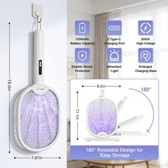 Baldrzap Electric Fly Swatter 3000V Rechargeable Bug Zapper Racket Dual Modes