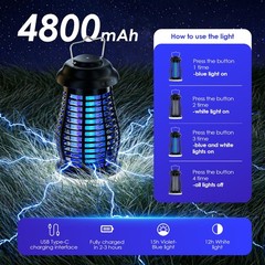 Bug Zapper Outdoor & Indoor,Cordless Portable Mosquito with Black