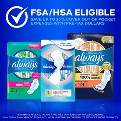 Always Long Absorbency Unscented Ultra Thin Pads with Wings – Size 2 – 42ct
