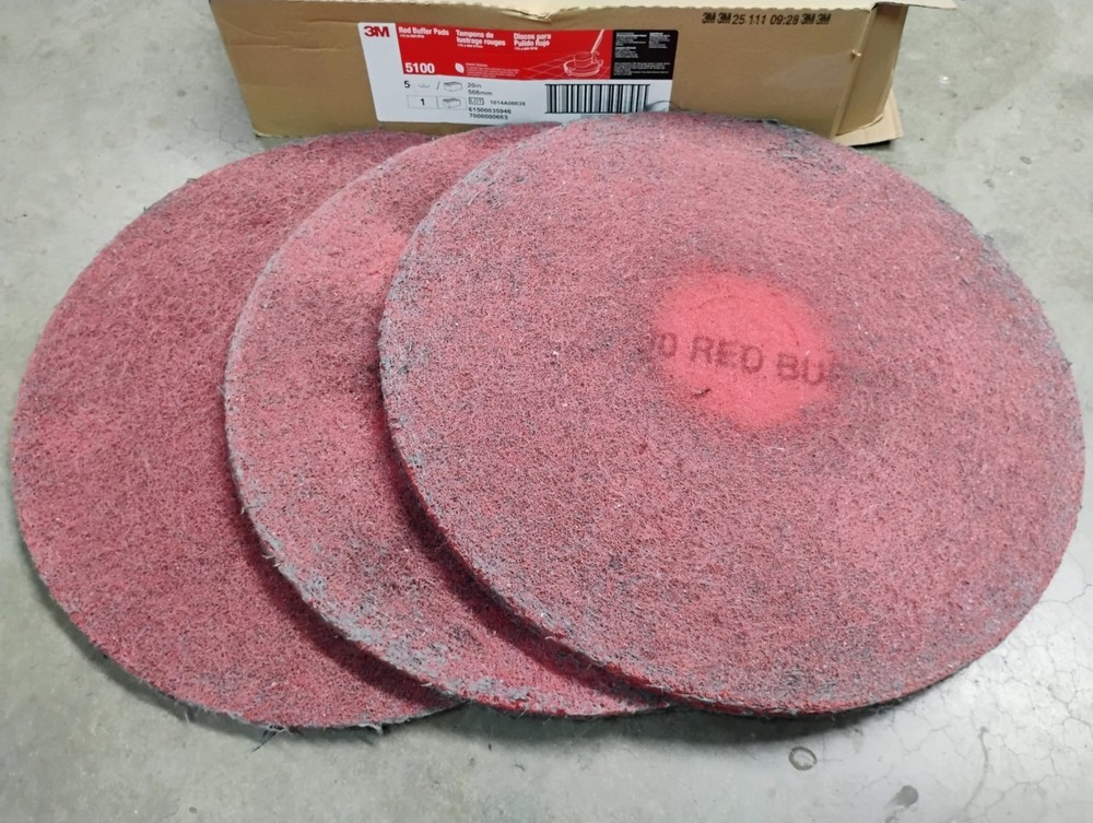 3M Red 20″ Floor Buffer Pad 5100, 20 in, 175 TO 600 RPM CASE OF 3 FREE SHIPPING