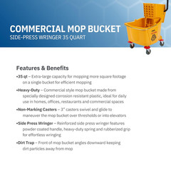 35-Quart Commercial Mop Bucket with Side-Press Wringer, Integrated Pour Spout, a