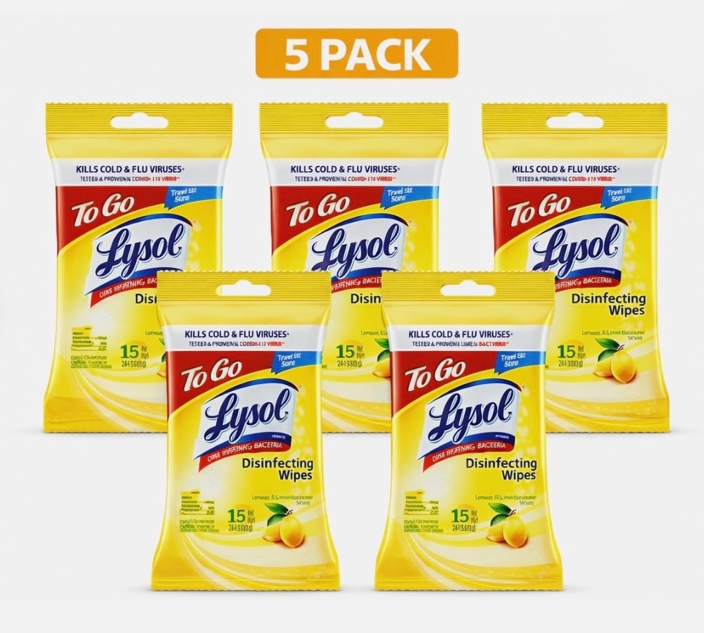 LYSOL Disinfecting Wipes – Lemon & Lime Blossom To-Go Flatpack 15 wipes. 5-Packs
