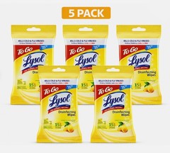 LYSOL Disinfecting Wipes – Lemon & Lime Blossom To-Go Flatpack 15 wipes. 5-Packs