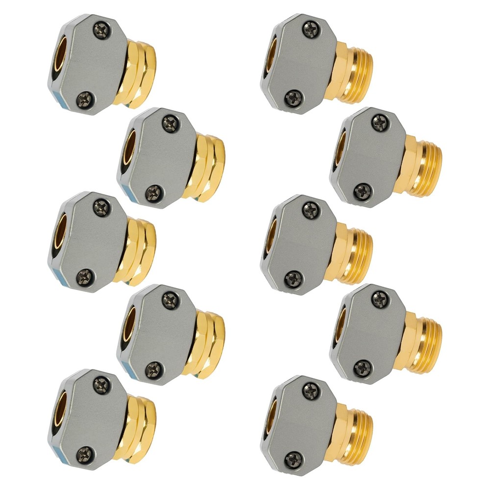LIULO TOOL Garden Hose Repair Kit, 5 Sets Aluminum Alloy 5 Sets, Silver, Gold