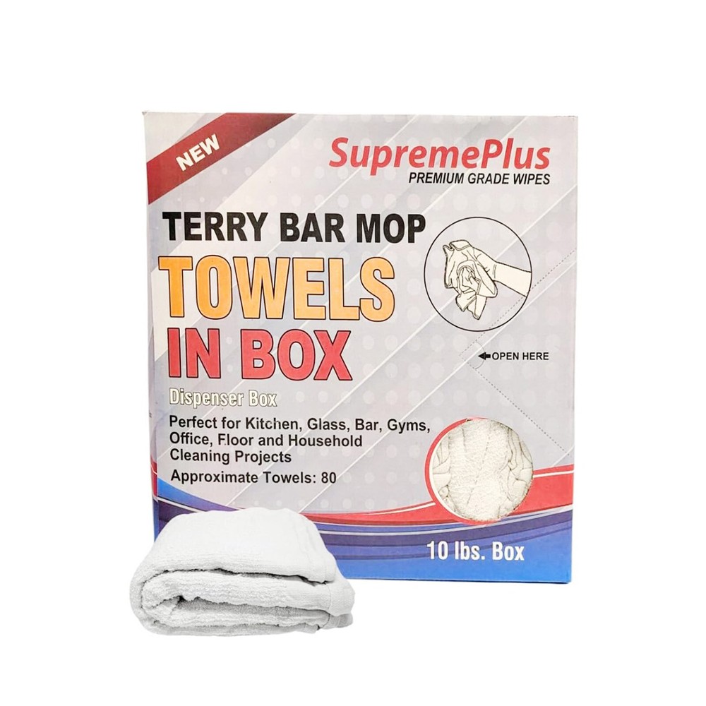 Premium White Terry Bar Mop Cotton Towel – 14 x 17 inch – 10 lbs. Compressed Box