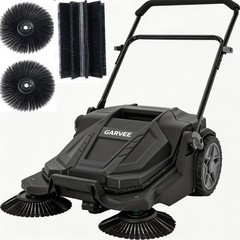 Walk-Behind Hand Push Floor Sweeper 25.6″ Wide Manual Sweeper 5-Gallon Waste Bin