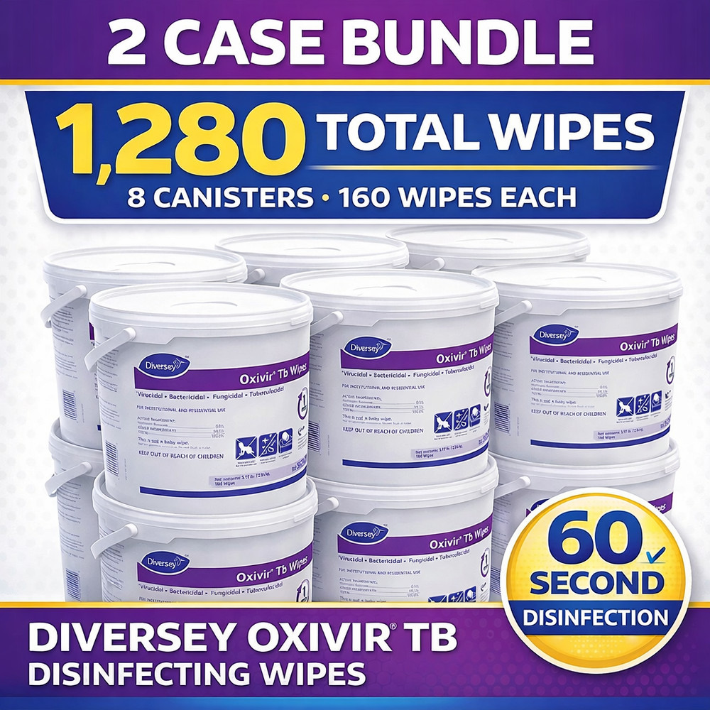 Diversey Oxivir TB Disinfecting Wipes 1280 Wipes 8 Canisters 2 Case 5627427