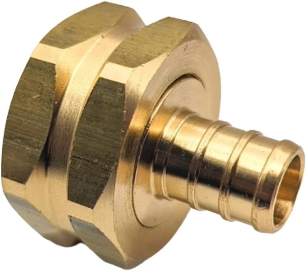 Brass Garden Hose Adapter Swivel Fitting, 1/2” PEX Barb and 3/4” GHT